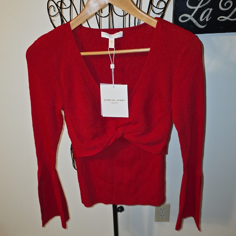 Adrienne Landau Red Tied (Gojiberry) Women's Long Flare Sleeve Top Medium